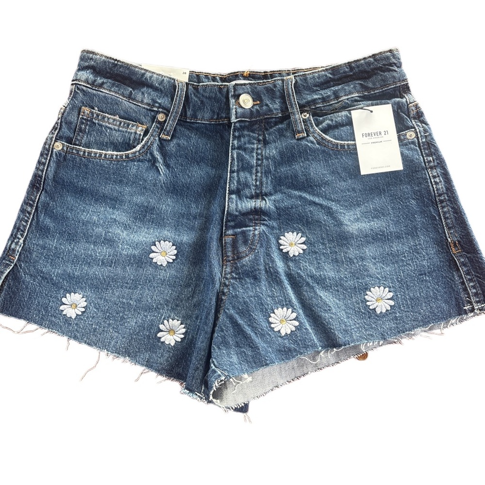 Forever 21 Floral Embroidered Jean Shorts